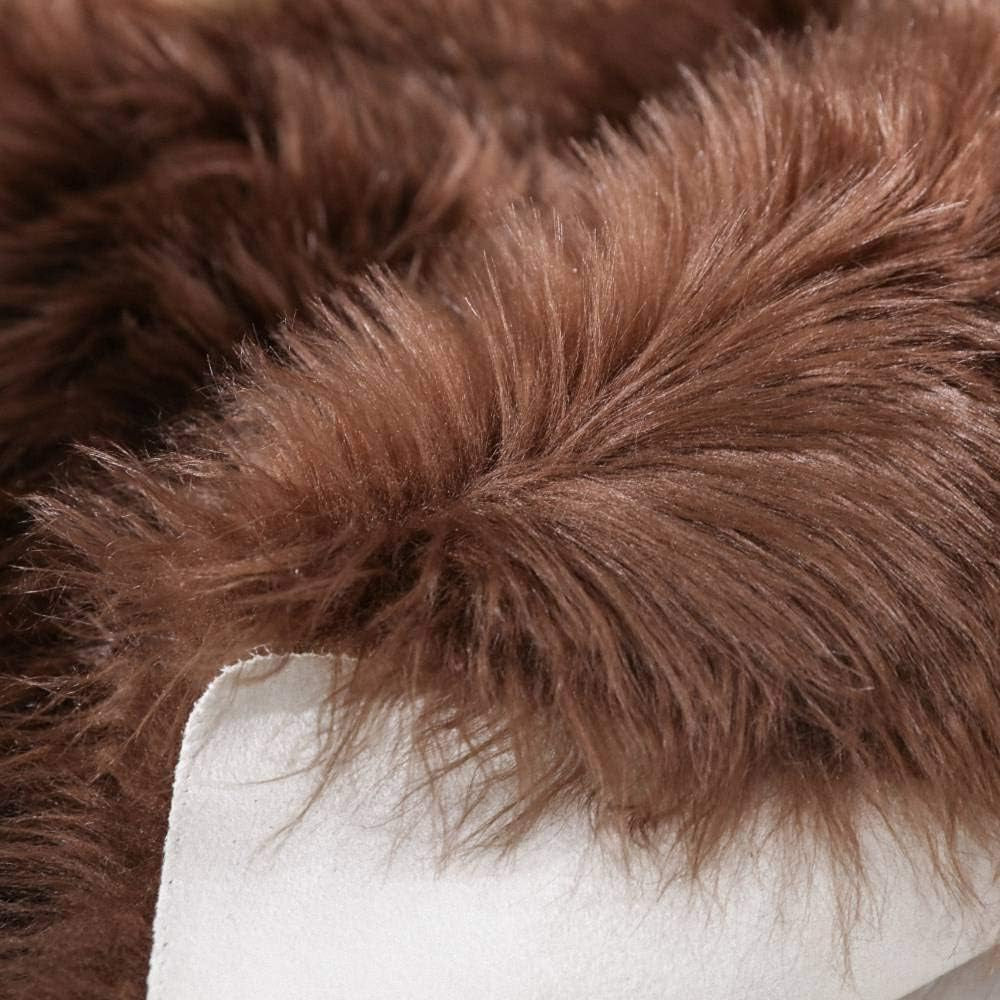 Fluffy Shaggy Soft Faux Sheepskin Fur Area Rugs Floor Mat Chair Sofa Cover beside Carpet for Bedroom Living Room, 2Ft X 3Ft, Brown